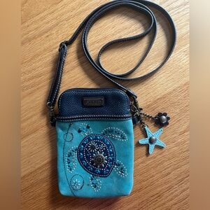 Chala Teal Crossbody Bag with Starfish & Flower Accent